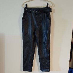 Fashion Nova Black Belted Faux Leather Pants